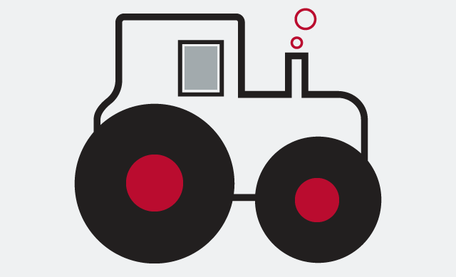 Graphic of a tractor with big black and red wheels