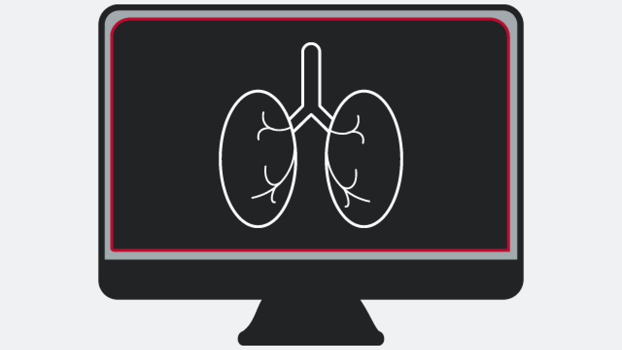 Image of black computer screen with graphic of lungs